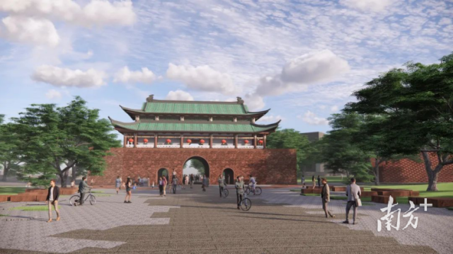 迎恩門城墻紀(jì)念公園效果圖。圖源自“東莞發(fā)布”微信公眾號(hào)