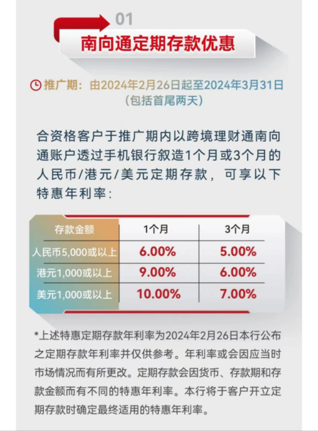 工銀亞洲“南向通”存款優(yōu)惠截圖。