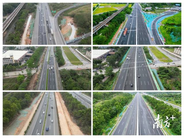 廣澳高速部分路段改擴(kuò)建前（左）與改擴(kuò)建后（右）對比。