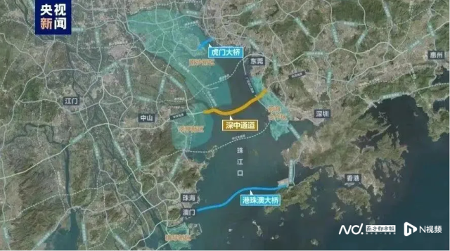 珠江口建成通車的多座大橋，聯(lián)通東西兩岸的城市群。圖源：央視新聞
