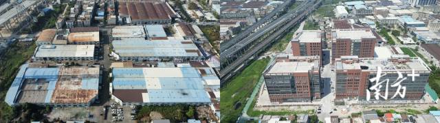 中山市東鳳鎮(zhèn)民樂社區(qū)和合工業(yè)園改造前后對比。左圖為資料圖，右圖陳少宏攝。