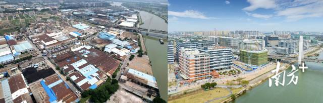 中山智能家電產業(yè)園（大岑片區(qū)）改造前后對比。左圖為資料圖，右圖高雋攝。  中山智能家電產業(yè)園（大岑片區(qū)）改造前后對比。左圖為資料圖，右圖高雋攝。